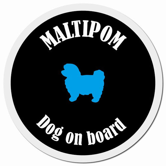 カラフル Dog on board ポメマル ブラック&ホワイト マグネット 車用 直径13cm 丸型 カーマグネット