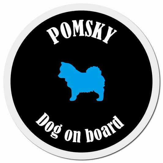 カラフル Dog on board ポンスキー ブラック&ホワイト マグネット 車用 直径13cm 丸型 カーマグネット