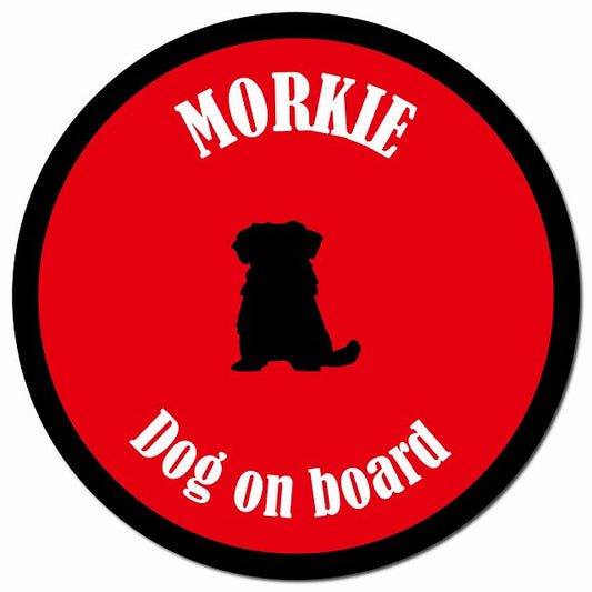 カラフル Dog on board マルーキー レッド＆ブラック マグネット 車用 直径13cm 丸型 カーマグネット