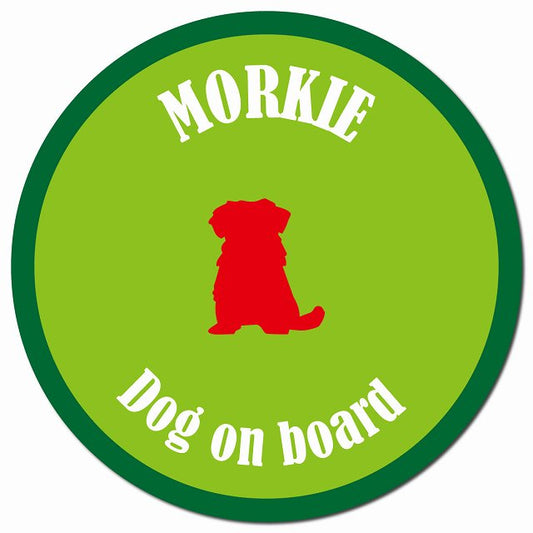 カラフル Dog on board マルーキー ライトグリーン&グリーン マグネット 車用 直径13cm 丸型 カーマグネット