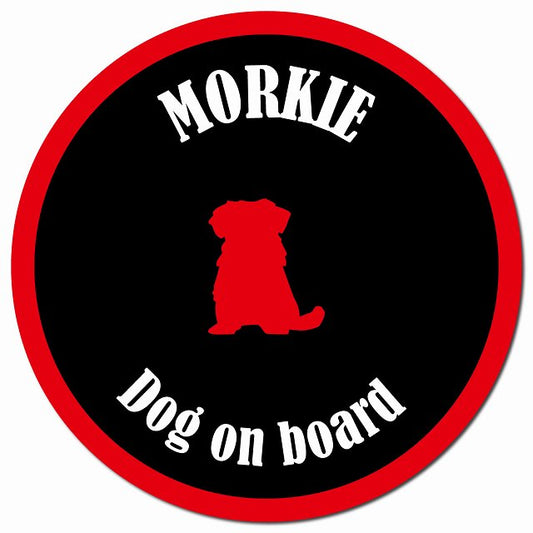 カラフル Dog on board マルーキー ブラック&レッド マグネット 車用 直径13cm 丸型 カーマグネット