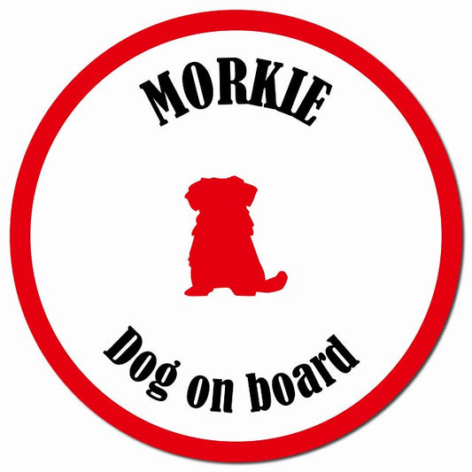 カラフル Dog on board マルーキー ホワイト&レッド マグネット 車用 直径13cm 丸型 カーマグネット
