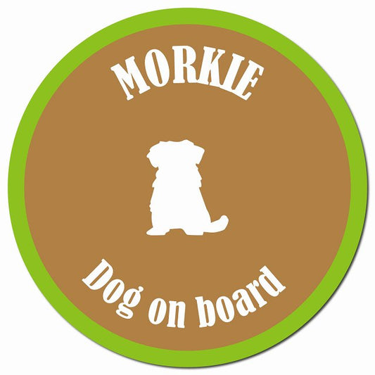 カラフル Dog on board マルーキー ブラウン&グリーン マグネット 車用 直径13cm 丸型 カーマグネット