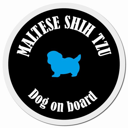 カラフル Dog on board マルシーズー ブラック&ホワイト マグネット 車用 直径13cm 丸型 カーマグネット
