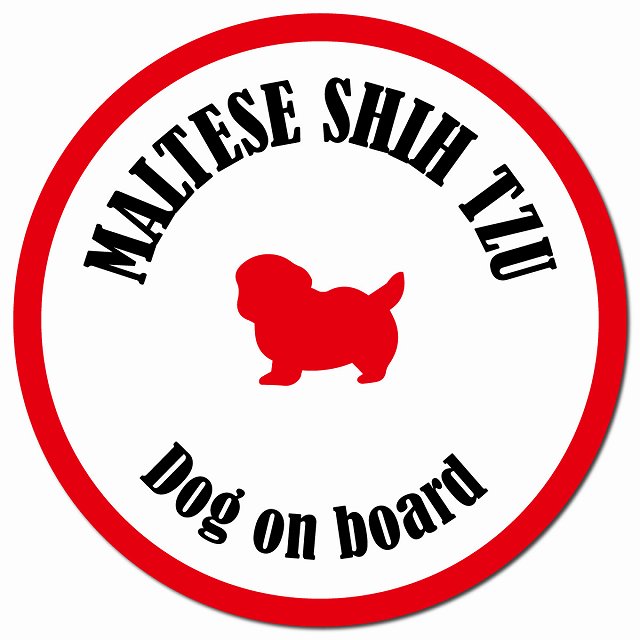 カラフル Dog on board マルシーズー ホワイト&レッド マグネット 車用 直径13cm 丸型 カーマグネット