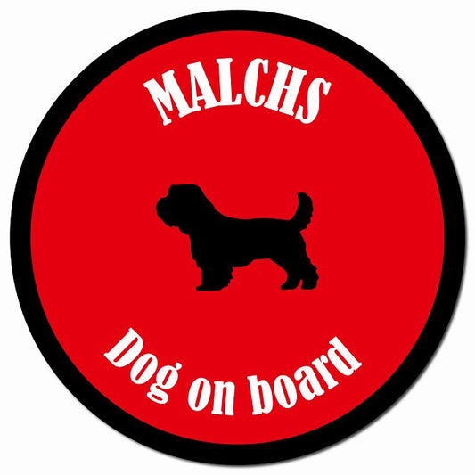 カラフル Dog on board マルックス レッド＆ブラック マグネット 車用 直径13cm 丸型 カーマグネット