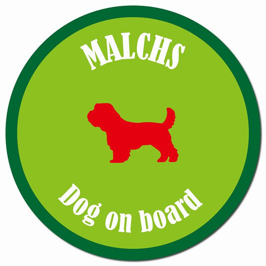 カラフル Dog on board マルックス ライトグリーン&グリーン マグネット 車用 直径13cm 丸型 カーマグネット
