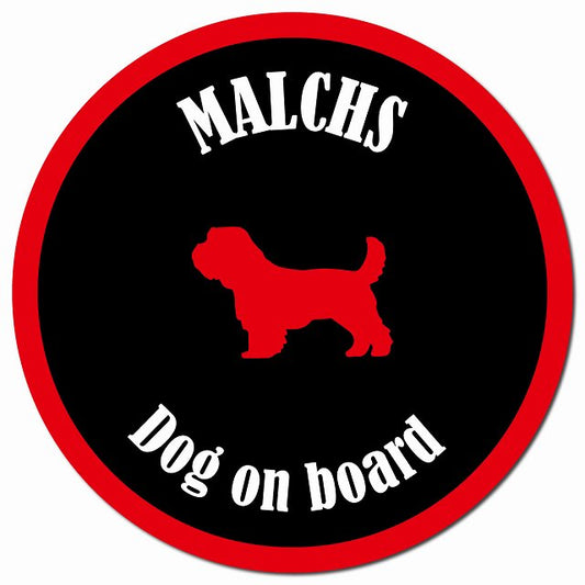 カラフル Dog on board マルックス ブラック&レッド マグネット 車用 直径13cm 丸型 カーマグネット