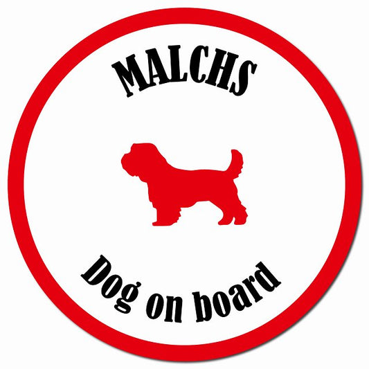 カラフル Dog on board マルックス ホワイト&レッド マグネット 車用 直径13cm 丸型 カーマグネット