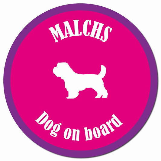 カラフル Dog on board マルックス ピンク&パープル マグネット 車用 直径13cm 丸型 カーマグネット