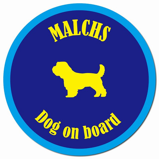 カラフル Dog on board マルックス ネイビー&ブルー マグネット 車用 直径13cm 丸型 カーマグネット