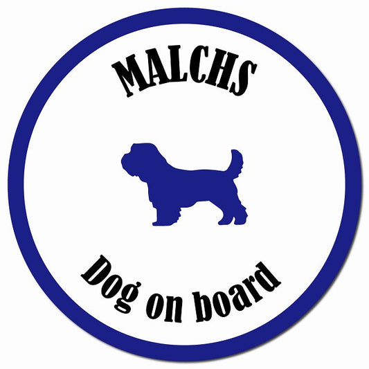 カラフル Dog on board マルックス ホワイト&ネイビー マグネット 車用 直径13cm 丸型 カーマグネット