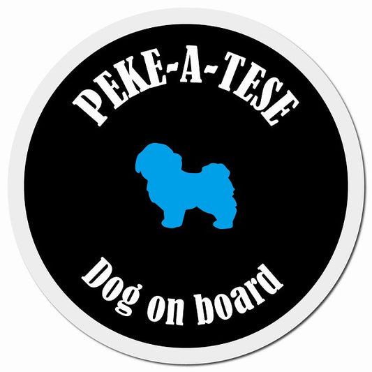 カラフル Dog on board マルペキ ブラック&ホワイト マグネット 車用 直径13cm 丸型 カーマグネット