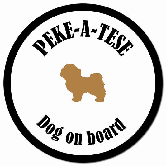 カラフル Dog on board マルペキ ホワイト&ブラック マグネット 車用 直径13cm 丸型 カーマグネット