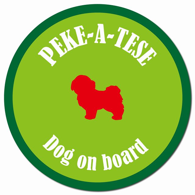 カラフル Dog on board マルペキ ライトグリーン&グリーン マグネット 車用 直径13cm 丸型 カーマグネット