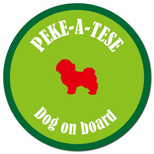 カラフル Dog on board マルペキ ライトグリーン&グリーン マグネット 車用 直径13cm 丸型 カーマグネット