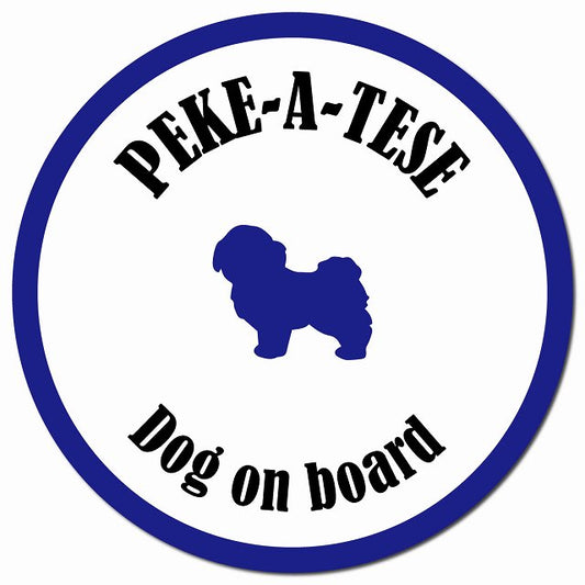 カラフル Dog on board マルペキ ホワイト&ネイビー マグネット 車用 直径13cm 丸型 カーマグネット