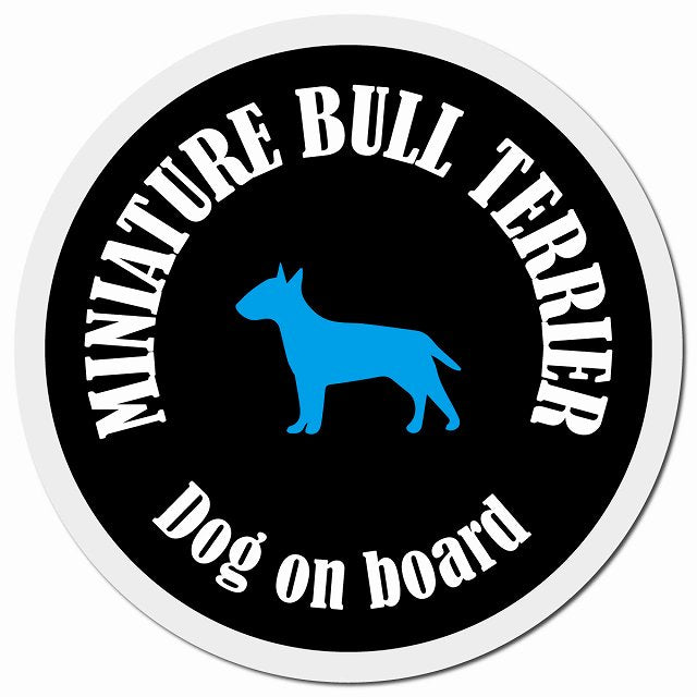 カラフル Dog on board ミニチュアブルテリア ブラック&ホワイト マグネット 車用 直径13cm 丸型 カーマグネット