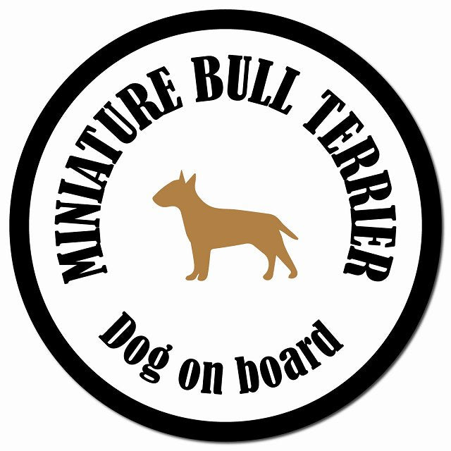 カラフル Dog on board ミニチュアブルテリア ホワイト&ブラック マグネット 車用 直径13cm 丸型 カーマグネット