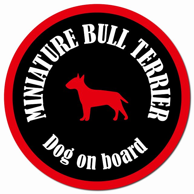 カラフル Dog on board ミニチュアブルテリア ブラック&レッド マグネット 車用 直径13cm 丸型 カーマグネット