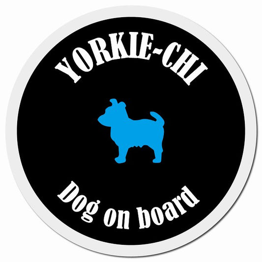 カラフル Dog on board ヨーチー ブラック&ホワイト マグネット 車用 直径13cm 丸型 カーマグネット