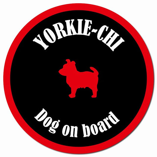 カラフル Dog on board ヨーチー ブラック&レッド マグネット 車用 直径13cm 丸型 カーマグネット