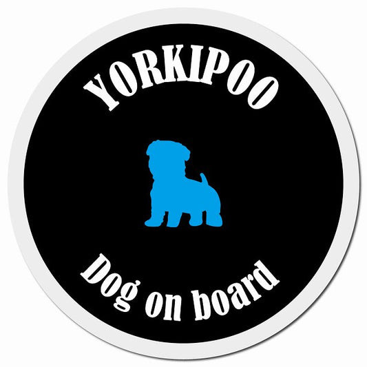 カラフル Dog on board ヨープー ブラック&ホワイト マグネット 車用 直径13cm 丸型 カーマグネット