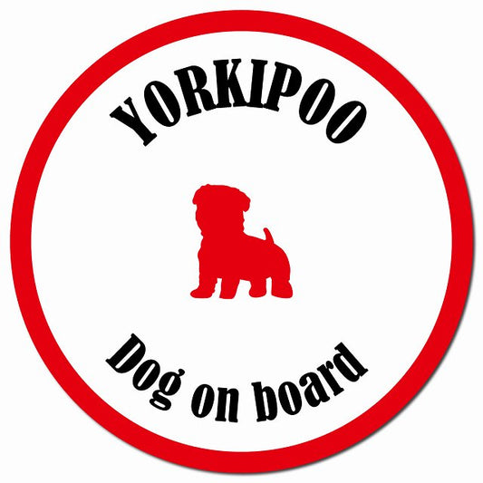 カラフル Dog on board ヨープー ホワイト&レッド マグネット 車用 直径13cm 丸型 カーマグネット