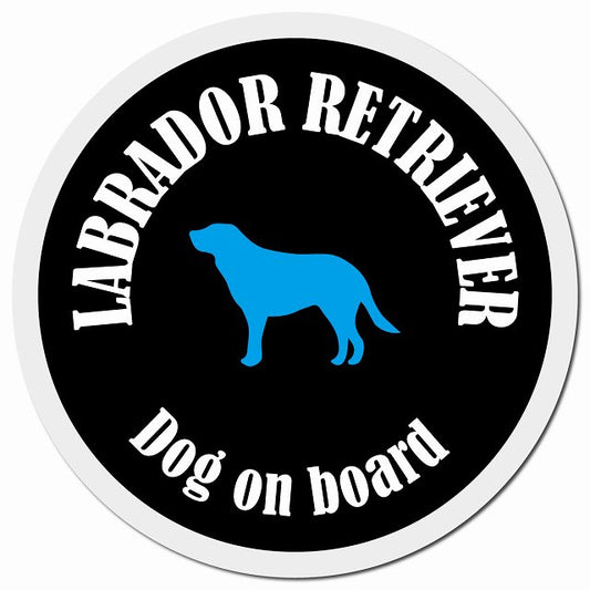 カラフル Dog on board ラブラドールレトリバー ブラック&ホワイト マグネット 車用 直径13cm 丸型 カーマグネット