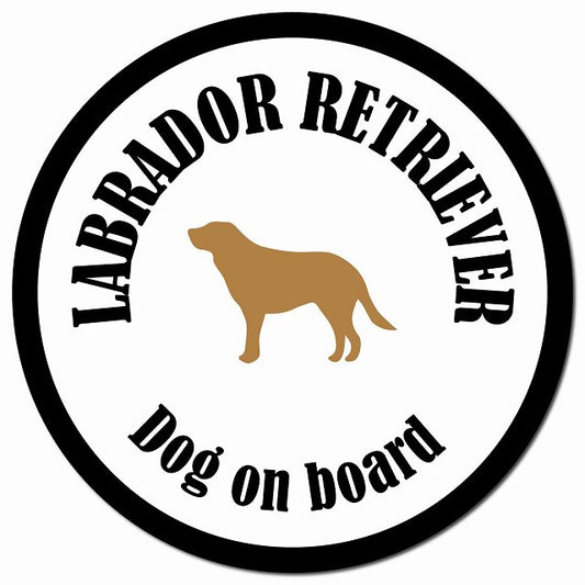 カラフル Dog on board ラブラドールレトリバー ホワイト&ブラック マグネット 車用 直径13cm 丸型 カーマグネット