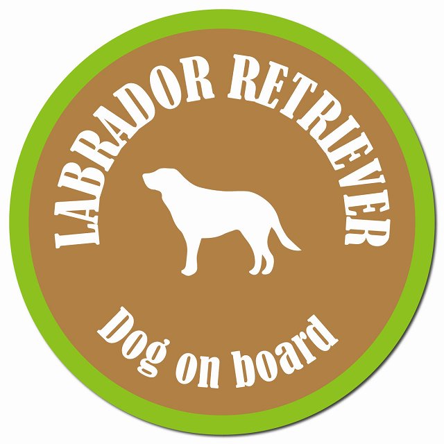 カラフル Dog on board ラブラドールレトリバー ブラウン&グリーン マグネット 車用 直径13cm 丸型 カーマグネット
