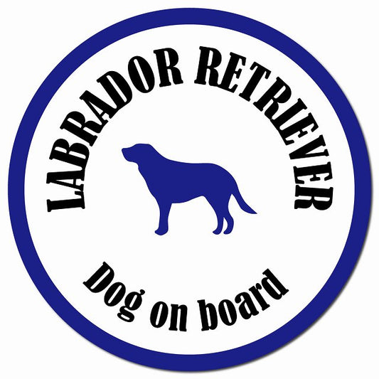 カラフル Dog on board ラブラドールレトリバー ホワイト&ネイビー マグネット 車用 直径13cm 丸型 カーマグネット