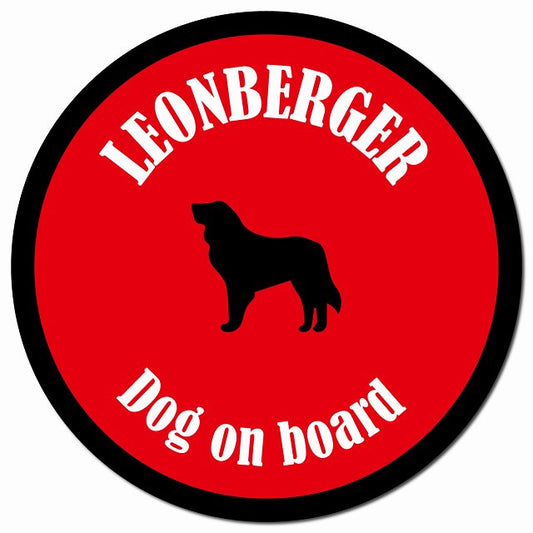 カラフル Dog on board レオンベルガー レッド＆ブラック マグネット 車用 直径13cm 丸型 カーマグネット