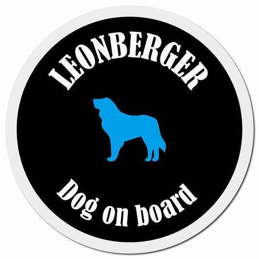 カラフル Dog on board レオンベルガー ブラック&ホワイト マグネット 車用 直径13cm 丸型 カーマグネット