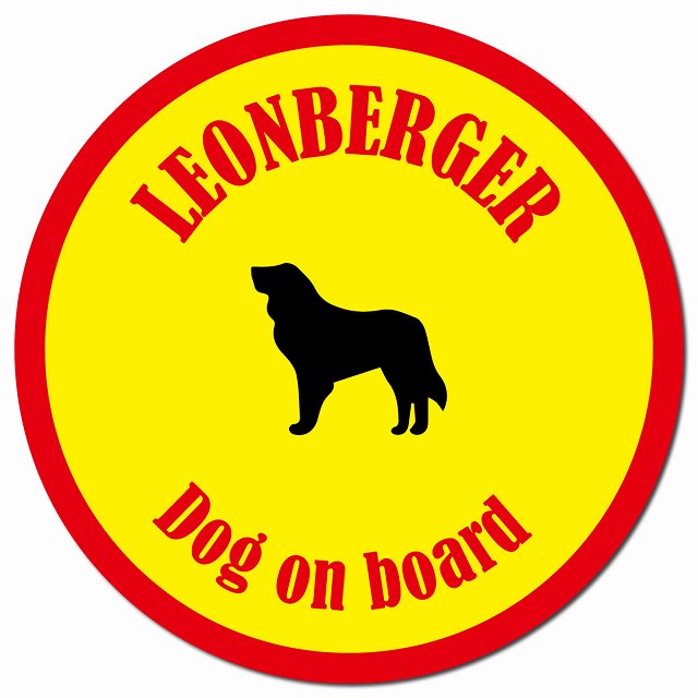 カラフル Dog on board レオンベルガー イエロー&レッド マグネット 車用 直径13cm 丸型 カーマグネット