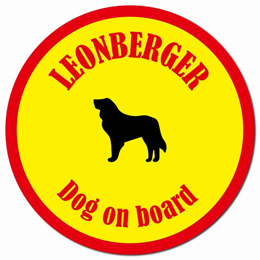 カラフル Dog on board レオンベルガー イエロー&レッド マグネット 車用 直径13cm 丸型 カーマグネット
