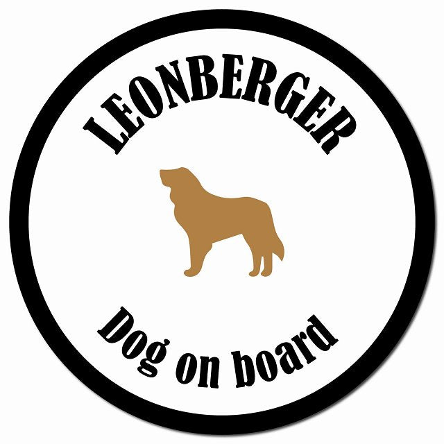 カラフル Dog on board レオンベルガー ホワイト&ブラック マグネット 車用 直径13cm 丸型 カーマグネット