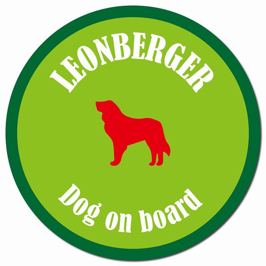 カラフル Dog on board レオンベルガー ライトグリーン&グリーン マグネット 車用 直径13cm 丸型 カーマグネット
