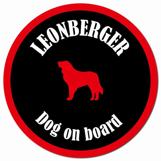 カラフル Dog on board レオンベルガー ブラック&レッド マグネット 車用 直径13cm 丸型 カーマグネット