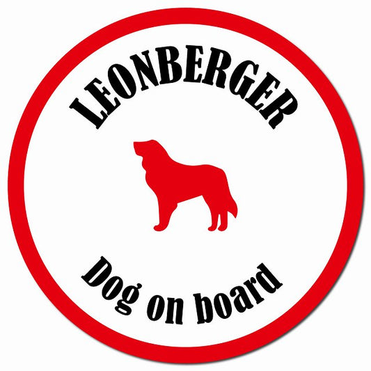 カラフル Dog on board レオンベルガー ホワイト&レッド マグネット 車用 直径13cm 丸型 カーマグネット