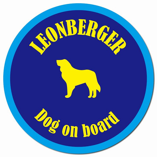 カラフル Dog on board レオンベルガー ネイビー&ブルー マグネット 車用 直径13cm 丸型 カーマグネット