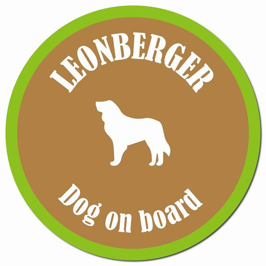 カラフル Dog on board レオンベルガー ブラウン&グリーン マグネット 車用 直径13cm 丸型 カーマグネット