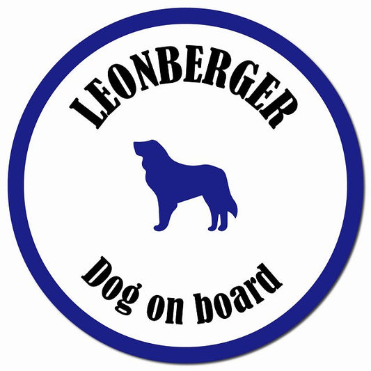 カラフル Dog on board レオンベルガー ホワイト&ネイビー マグネット 車用 直径13cm 丸型 カーマグネット