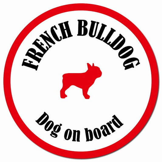 カラフル Dog on board フレンチブルドッグ ホワイト&レッド マグネット 車用 直径13cm 丸型 カーマグネット
