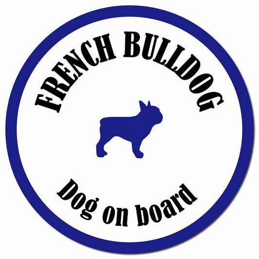 カラフル Dog on board フレンチブルドッグ ホワイト&ネイビー マグネット 車用 直径13cm 丸型 カーマグネット