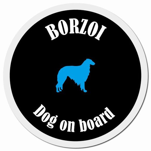 カラフル Dog on board ボルゾイ ブラック&ホワイト マグネット 車用 直径13cm 丸型 カーマグネット