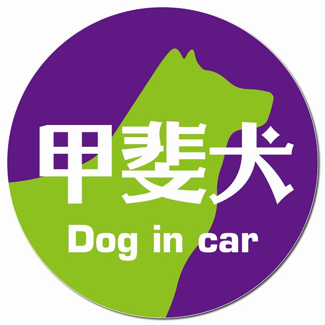 Dog in car 甲斐犬 レトロ書体 パープルグリーン マグネット 車用 直径13cm 丸型 カーマグネット 表示プレート