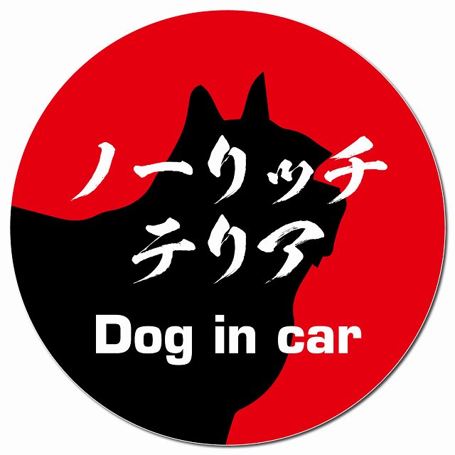 Dog in car ノーリッチテリア 毛筆書体 レッド マグネット 車用 直径13cm 丸型 カーマグネット 表示プレート