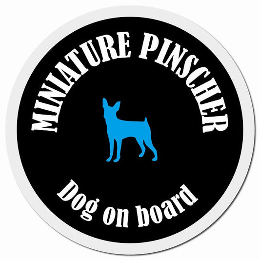 カラフル Dog on board ミニチュアピンシャー ブラック&ホワイト マグネット 車用 直径13cm 丸型 カーマグネット