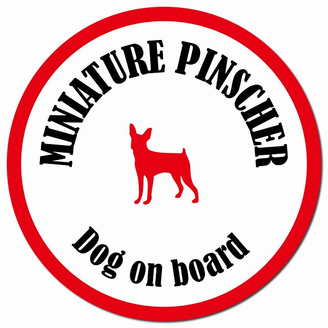 カラフル Dog on board ミニチュアピンシャー ホワイト&レッド マグネット 車用 直径13cm 丸型 カーマグネット